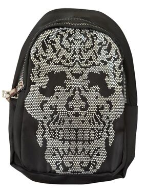 Black Crossbody Sling Bag with Silver Gothic Crystal Skull Accents